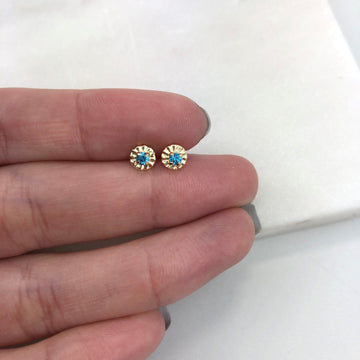 18K Gold Layered Oro Laminado Blue Cubic Zirconia Plug Kids Earrings Wholesale 21.0067/6